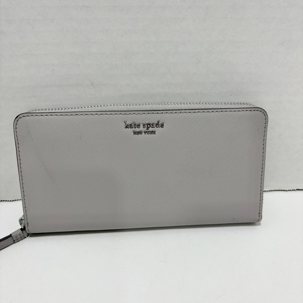 kate spade pale gray zip-around continental wallet